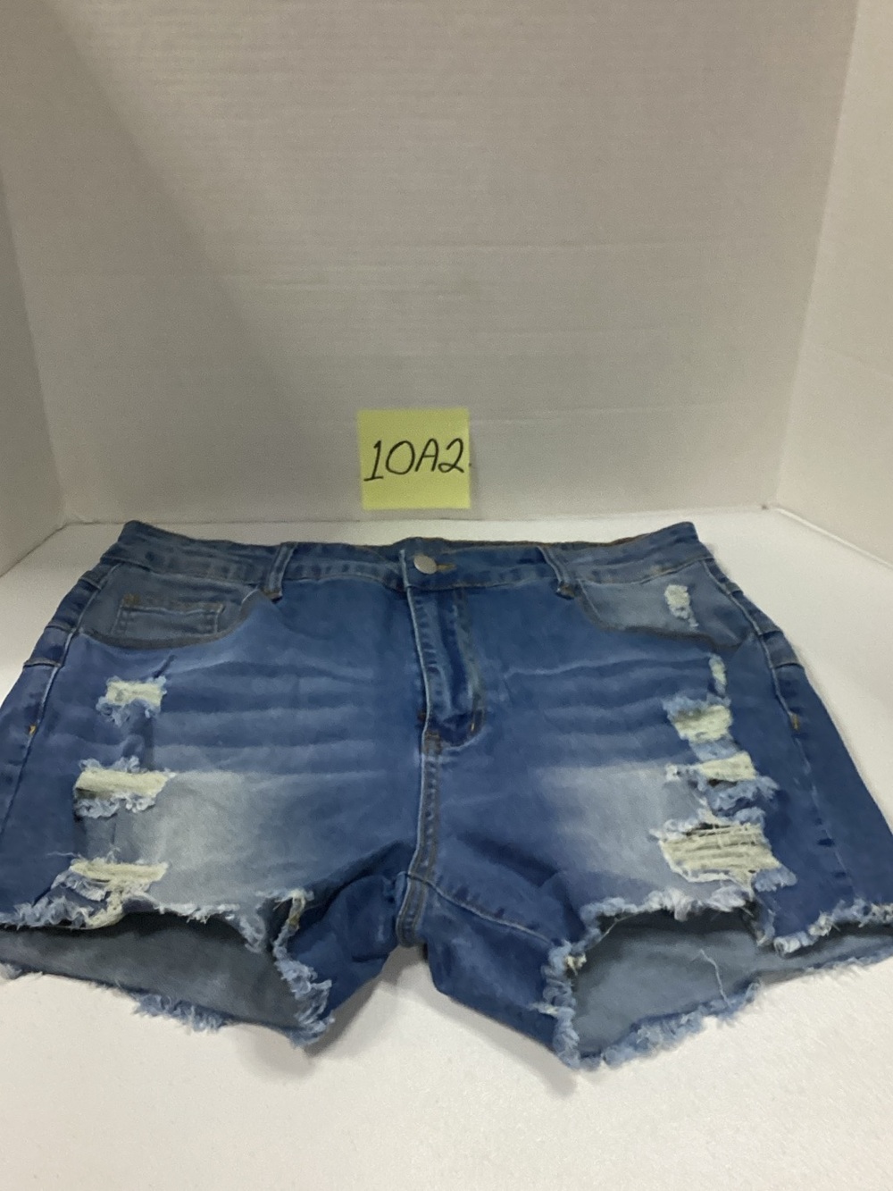 Distressed High-Rise Denim Shorts - Blue